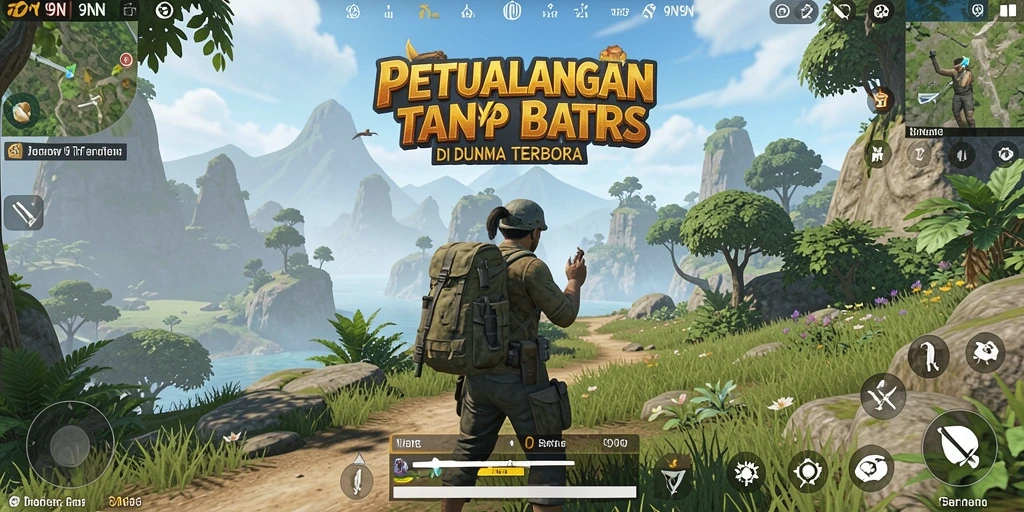 Screenshot gameplay 9N9N yang menampilkan dunia terbuka yang luas.