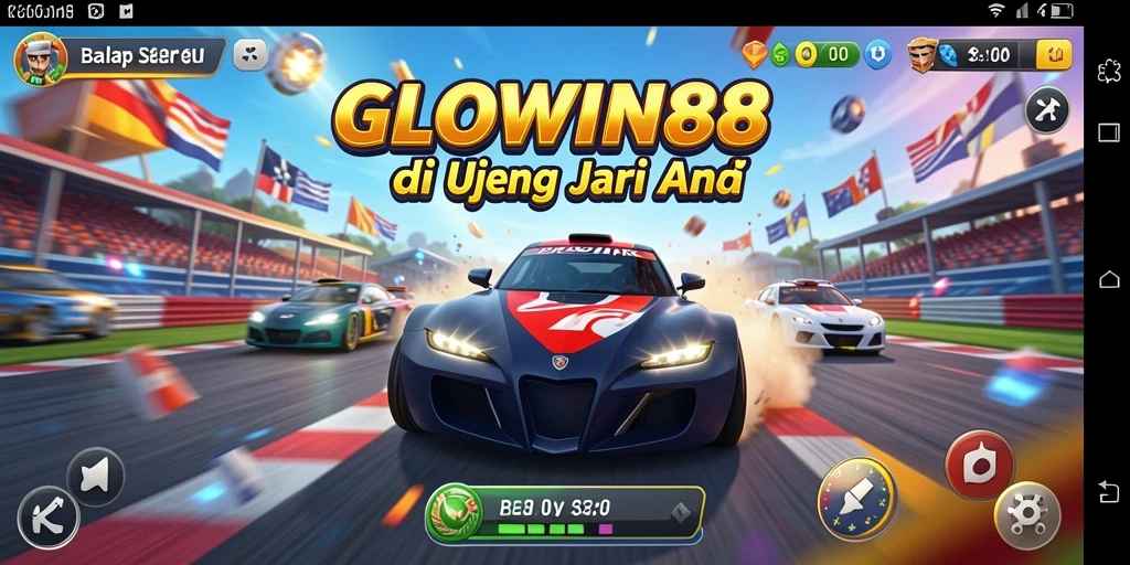 Tangkapan layar gameplay GLOWIN88 dengan balapan yang intens.