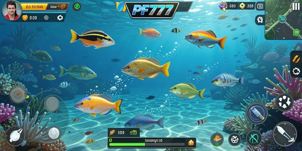 Tampilan seru gameplay PF777 tembak ikan dengan grafis yang menarik.