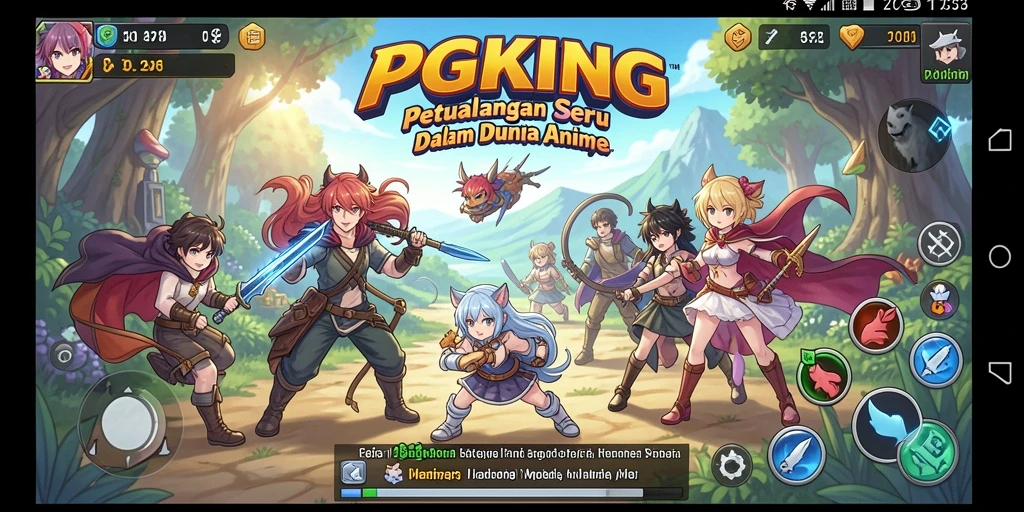 Tampilan gameplay seru PGKING dengan karakter anime yang menawan.