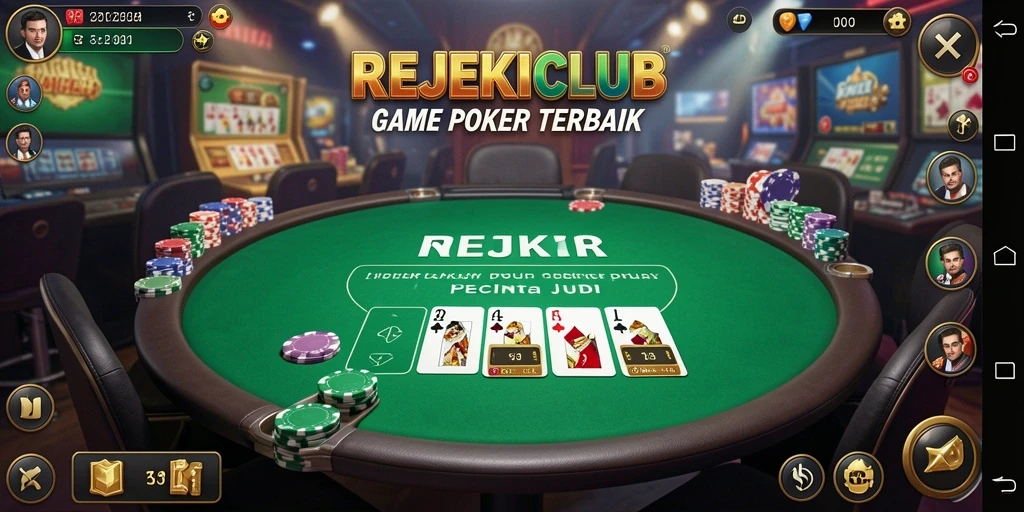 Screenshot utama REJEKICLUB menampilkan gameplay poker yang seru.