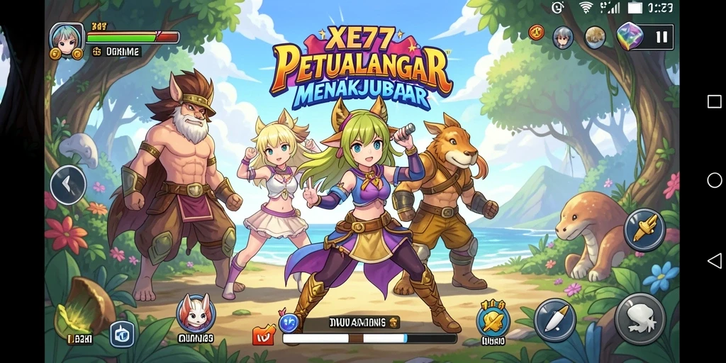Tampilan gameplay <strong>XE77</strong> yang penuh warna dan dinamis.